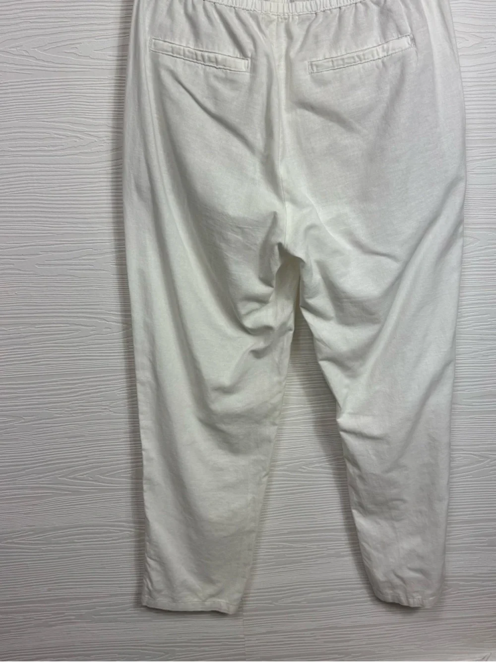 Zara White Linen Blend Pull on Straight Pants Medium